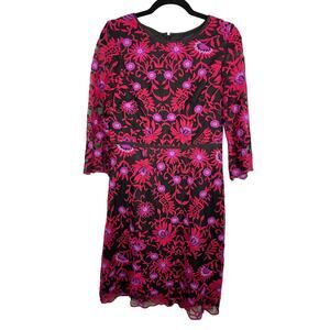 Adrianna Papell, Size 6, Black, Pink & Purple Floral Embroidered Dress, Vibrant